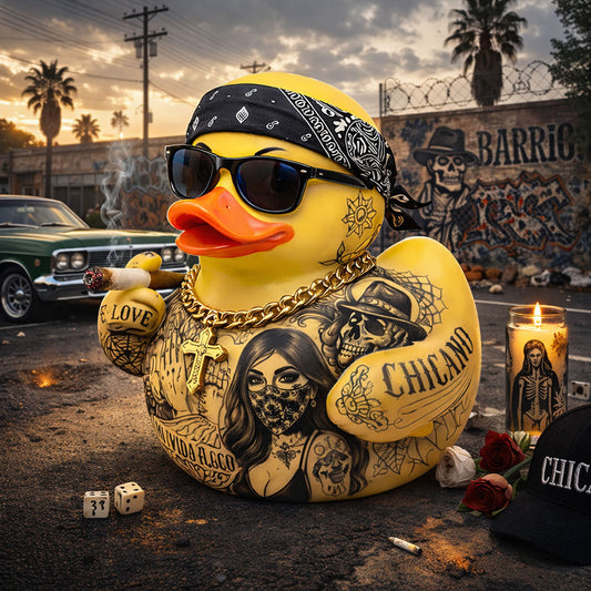 Chicano Style Tattoo Art Rubber Duck Collectible
