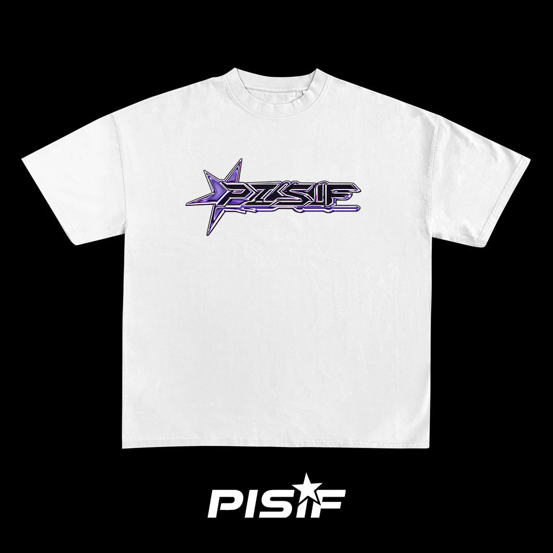 PISIF Purple Chrome Skull Cross Graphic White Tee