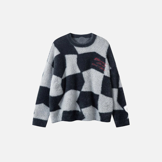 Y2K Abstract Grid Knitted Sweater