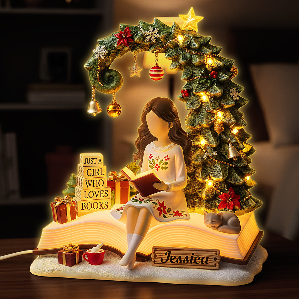 Book Girl Acrylic Christmas Light Box - Personalized Gifts For Book Lovers 01pgta041125