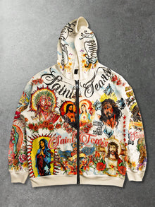 Men's Casual Graphic Print Zip-Up Hoodie