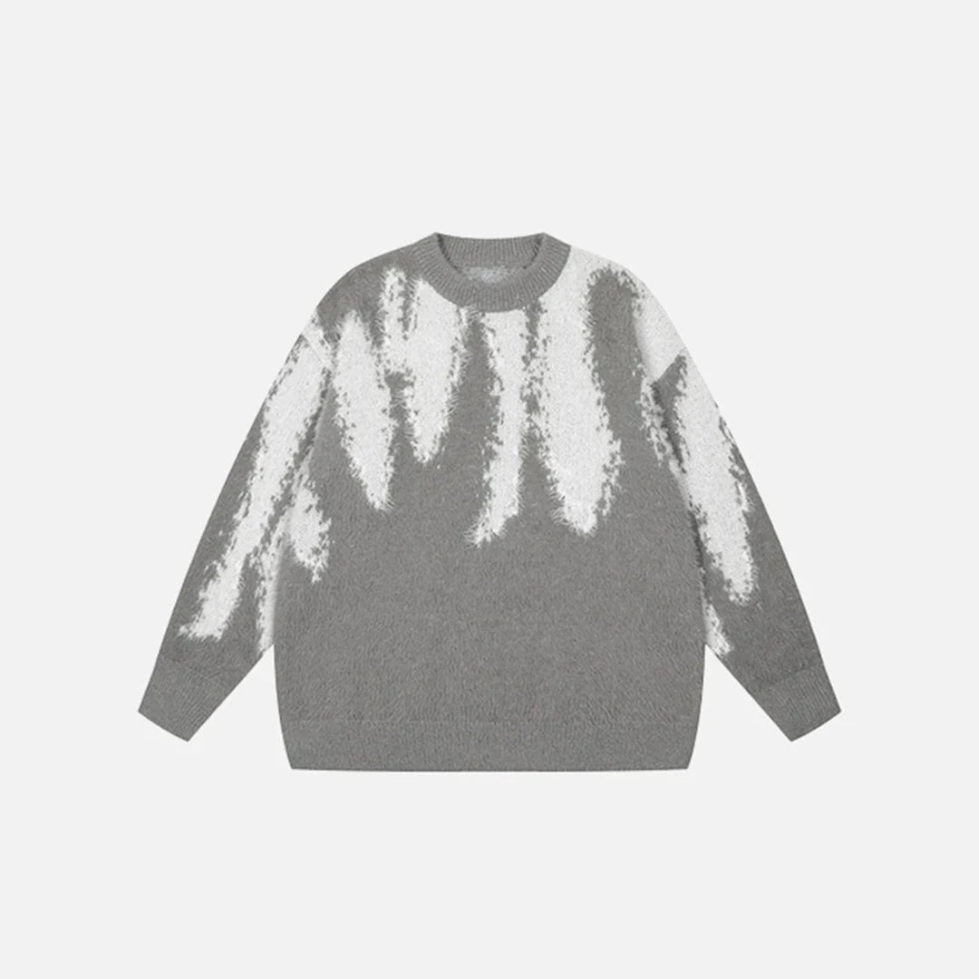 Tie-Dye Knit Sweater Monochrome Abstract Pattern