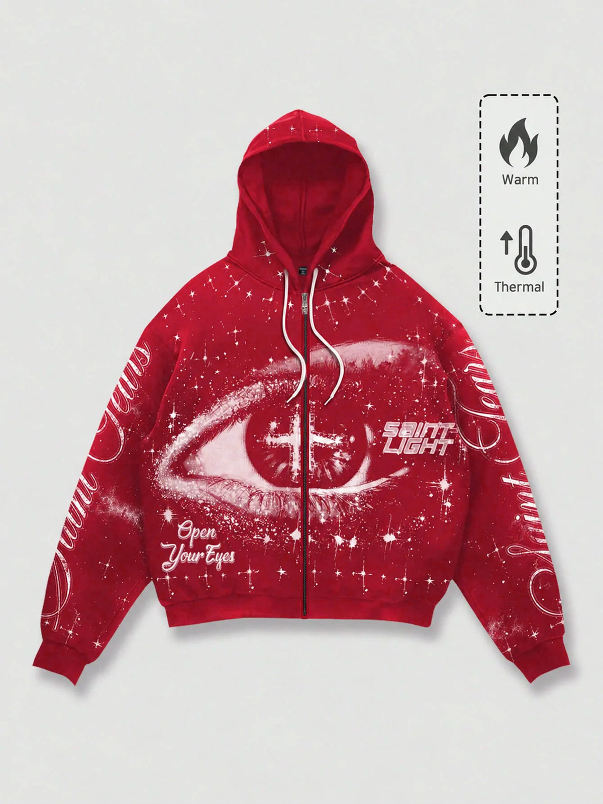 Men's Red Punk Graphic Zip-Up Y2K Streetwear Hoodie