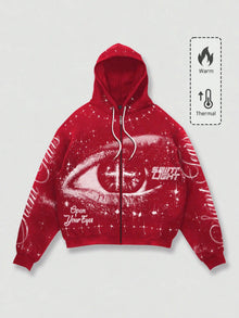 Men's Red Punk Graphic Zip-Up Y2K Streetwear Hoodie