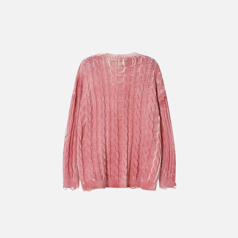 Distressed Cable Knit Sweater