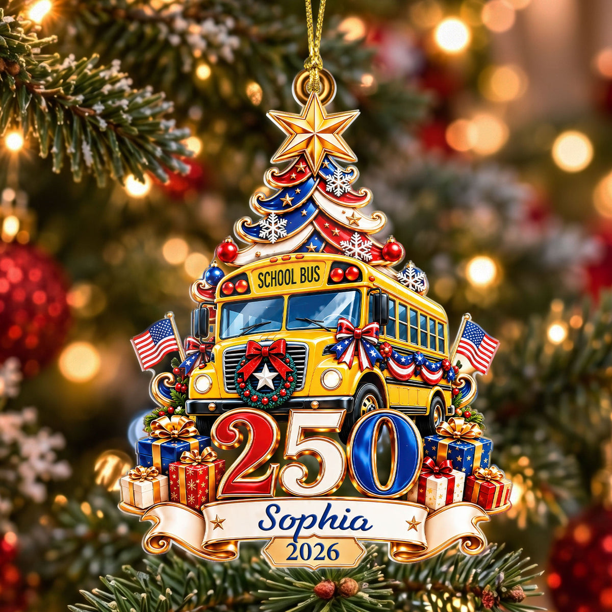 Personalized School Bus Driver 250 Years Of Freedom America Ornament UKTD6100902