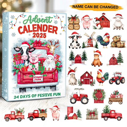Personalized Farm Animal Advent Calendar 2025 Custom Name Christmas Countdown Box 24 Days of Holiday Fun for Kids and Families