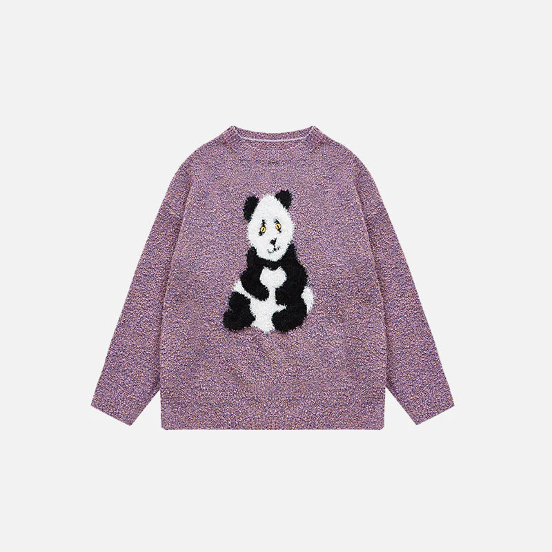 Loose Panda Knitted Fuzzy Sweater Cozy Cute and Effortlessly Stylish