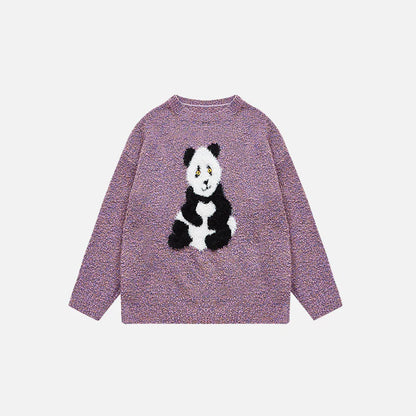 Loose Panda Knitted Fuzzy Sweater Cozy Cute and Effortlessly Stylish