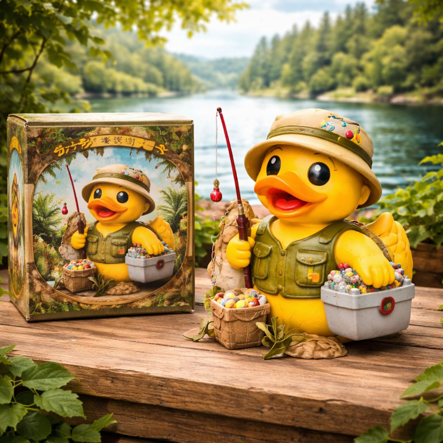 Fisherman Rubber Duck Figurine with Gear