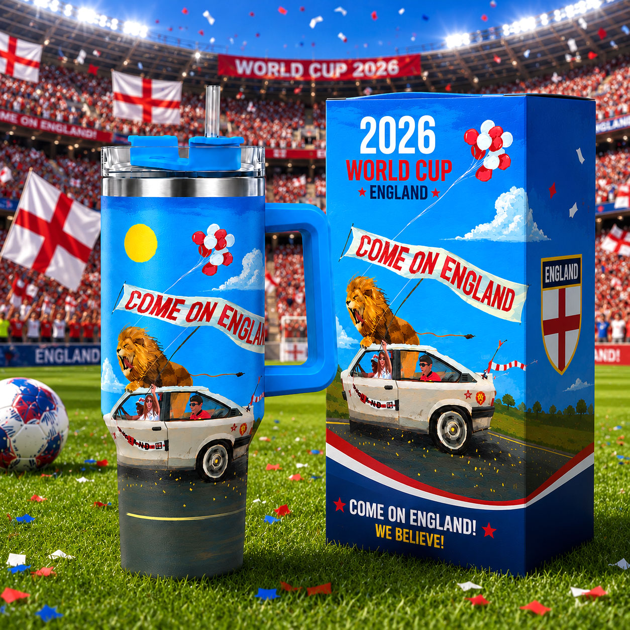 Come On England Soccer Fan Tumbler Mug 40oz