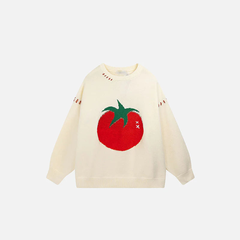 Loose Tomato Knitted Sweater – Cozy Everyday Comfort with Playful Charm