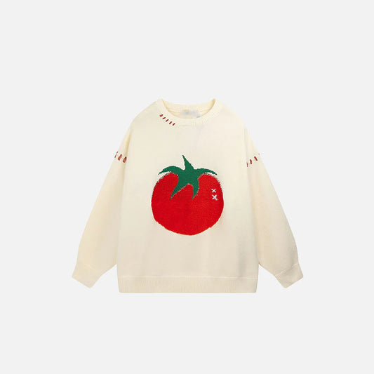 Loose Tomato Knitted Sweater – Cozy Everyday Comfort with Playful Charm