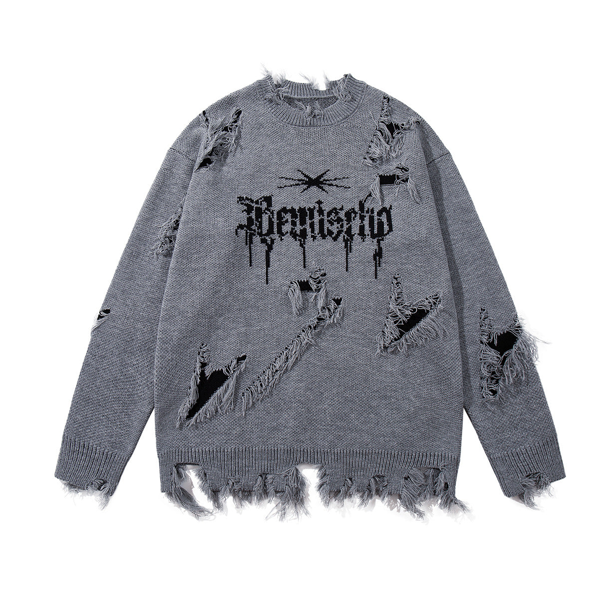 Distressed Gothic Grey Oversized Knit Sweater