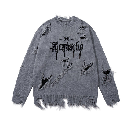 Distressed Gothic Grey Oversized Knit Sweater