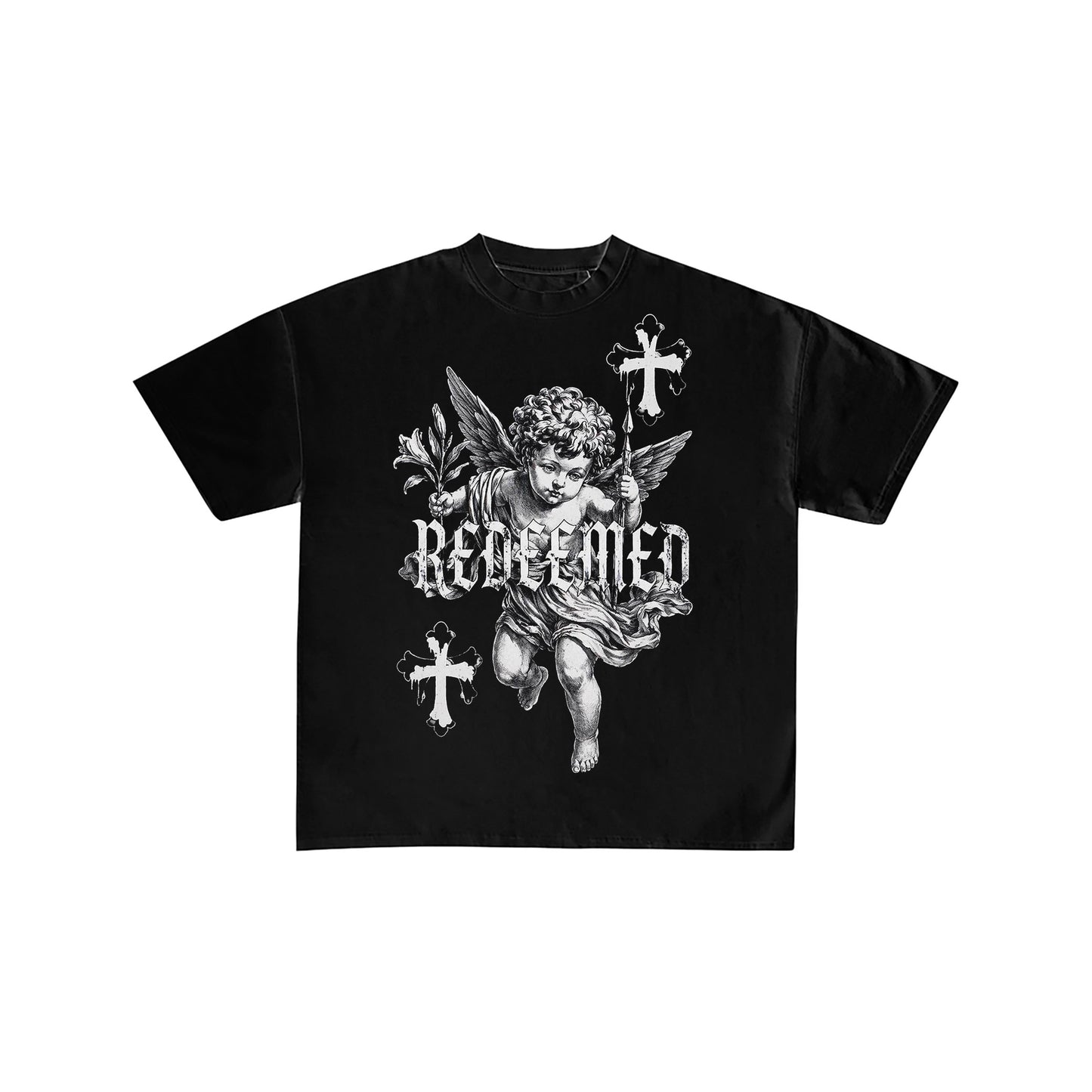 Redeemed Angel Graphic Oversized Black T-Shirt