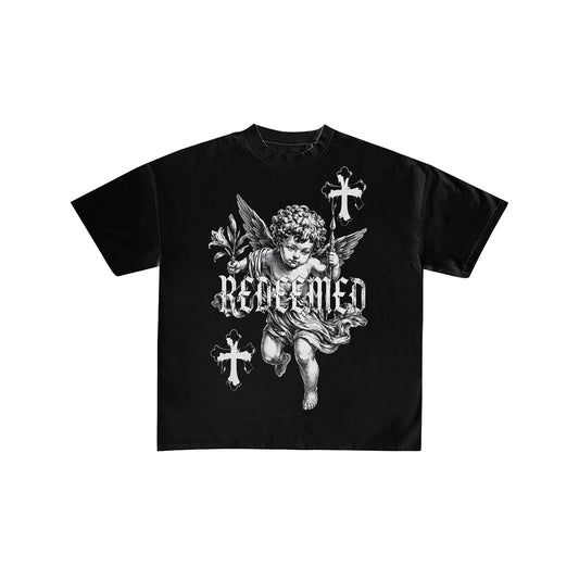 Redeemed Angel Graphic Oversized Black T-Shirt
