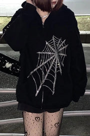 Rhinestone Spider Zip Hoodie