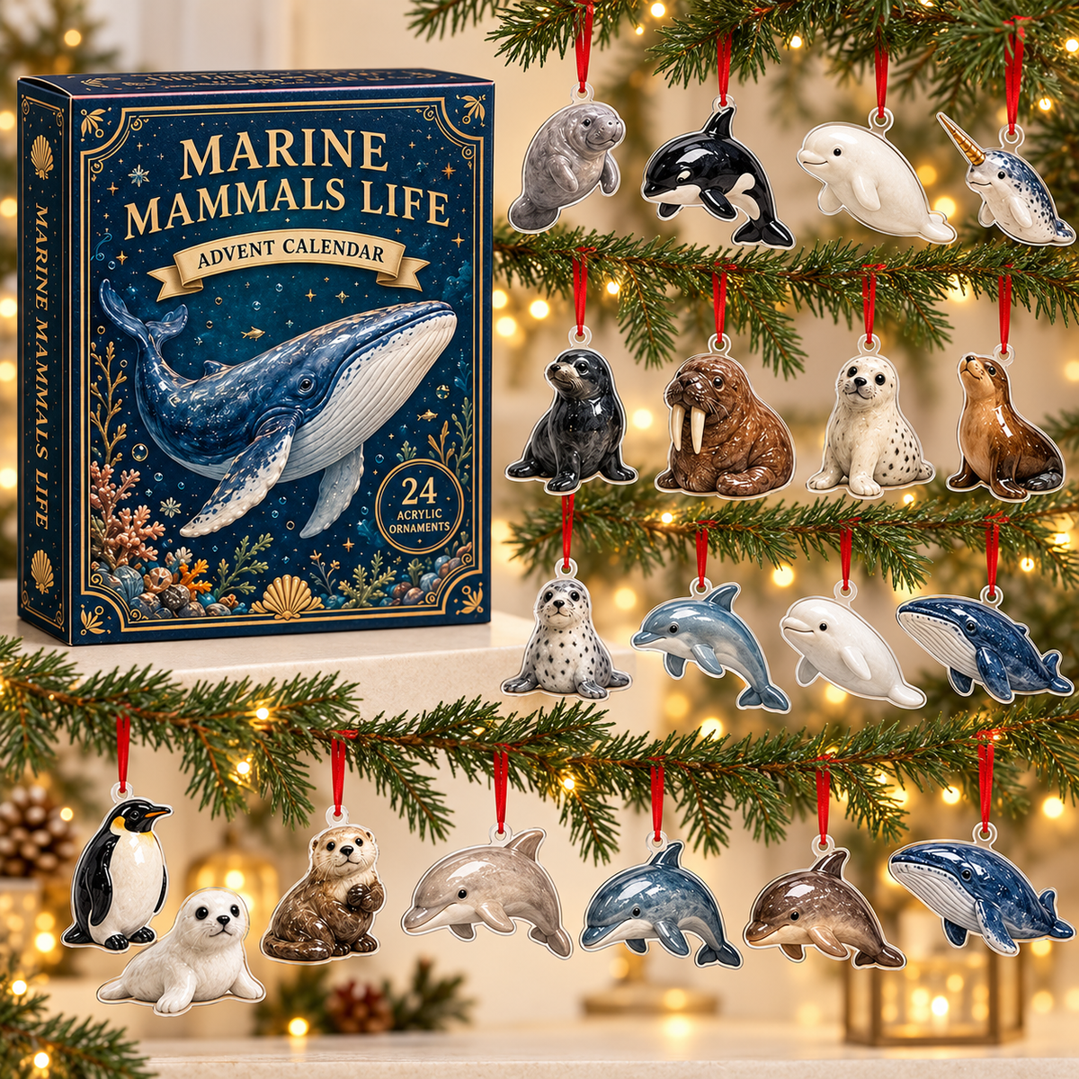 Marine Mammals Life Advent Calendar 2026 - 24-Day Festive Countdown, Acrylic Charms Blind Box - Gift For Fish Lovers
