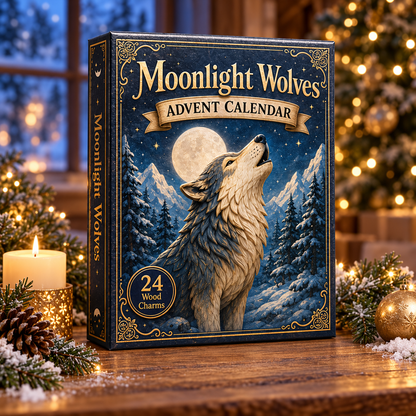 Moonlight Wolves Realm Advent Calendar 2026 - 24-Day Festive Countdown, Wooden Charms Blind Box - Gift For Animals Lovers