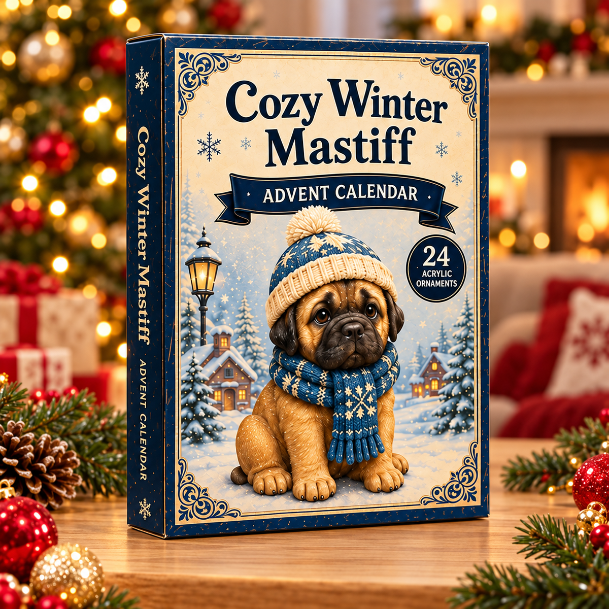 Cozy Winter Mastiff Advent Calendar 2026 - 24-Day Festive Countdown, Acrylic Charms Blind Box - Gift For Mastiff Lovers