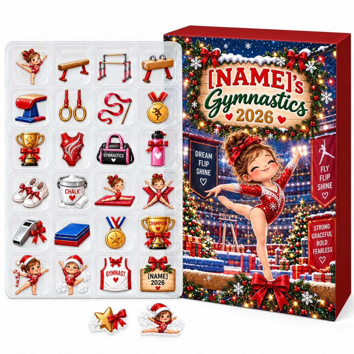 Personalized Gymnastics Advent Calendar 2026, Girls 24 Days Holiday Countdown Box