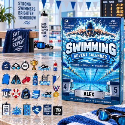 Personalized Swimming Advent Calendar 2026, Custom Swimming Blind Box, 24 Day Christmas Countdown with Swimming Tokens, Xmas Countdown Decor