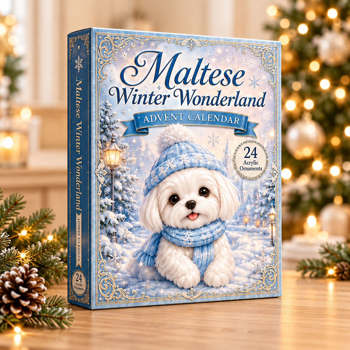 Maltese Winter Wonderland Advent Calendar 2026 - 24-Day Festive Countdown, Acrylic Charms Blind Box - Gift For Dog Lovers