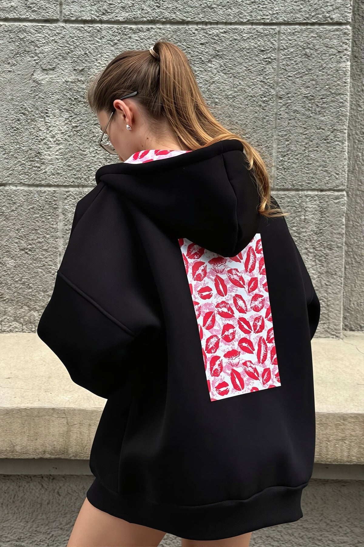 Lipstick Print Casual Oversize Hoodie