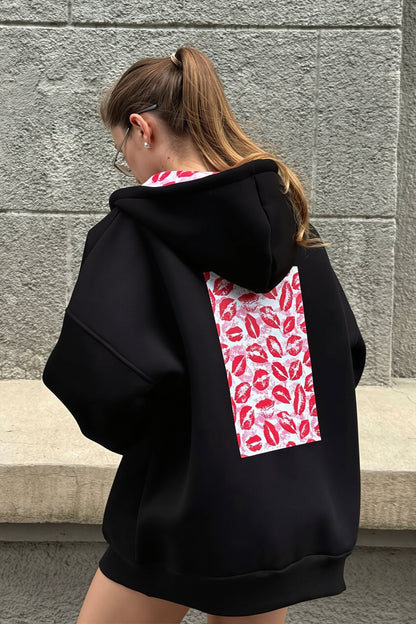 Lipstick Print Casual Oversize Hoodie