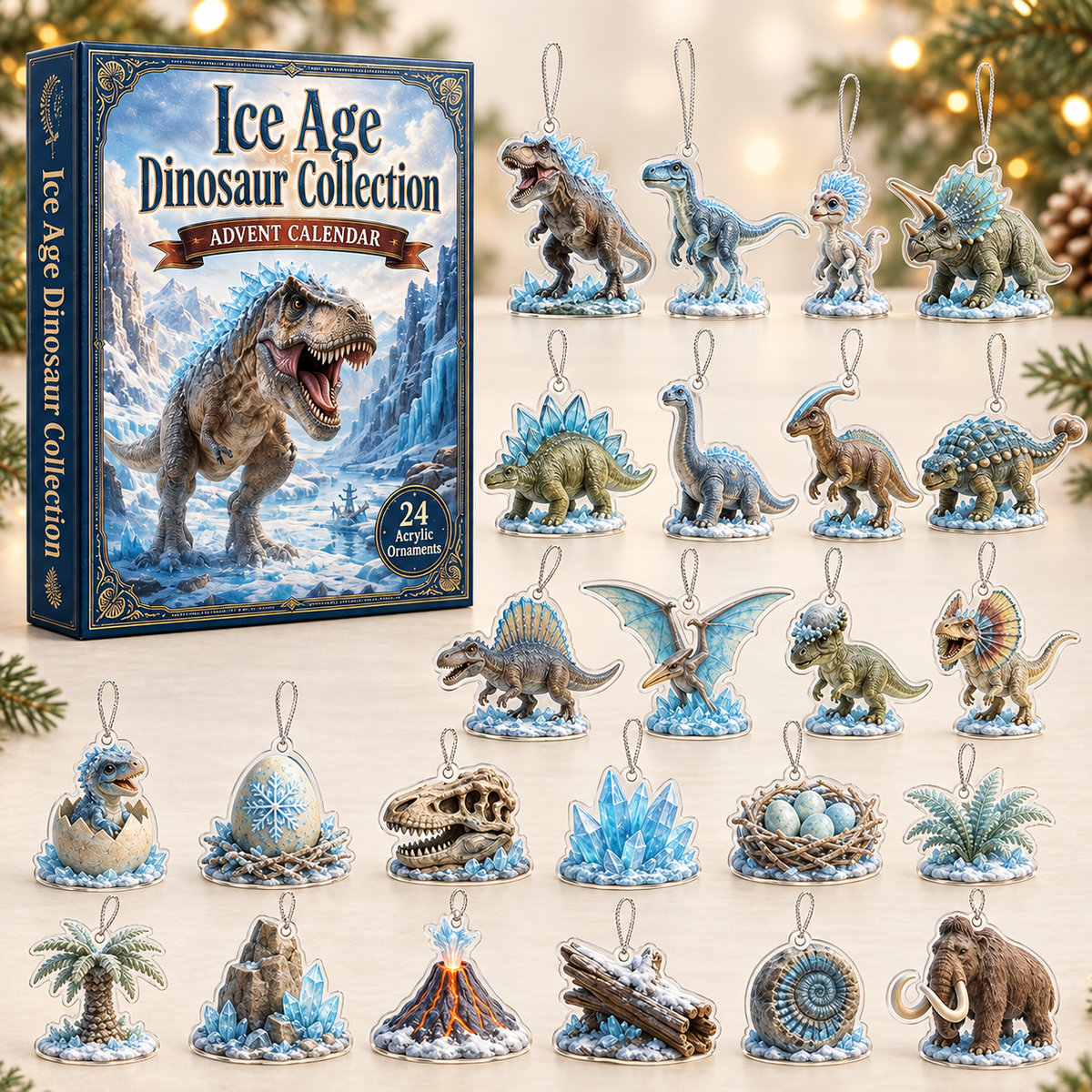 Ice Age Dinosaur Advent Calendar 2026 - 24-Day Festive Countdown, Acrylic Charms Blind Box - Gift For Dinosaur Lovers