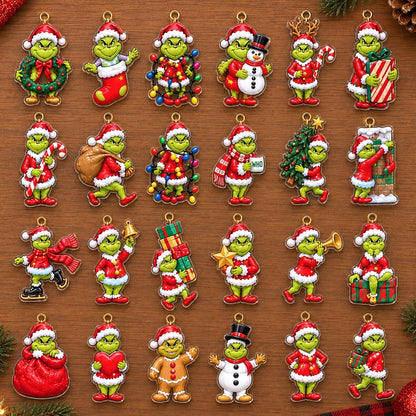 24 Days Grinmas Halloween Advent Calendar 2026, 24 Day Green Ghost Countdown,2D Charm Collectibles, Christmas Gift