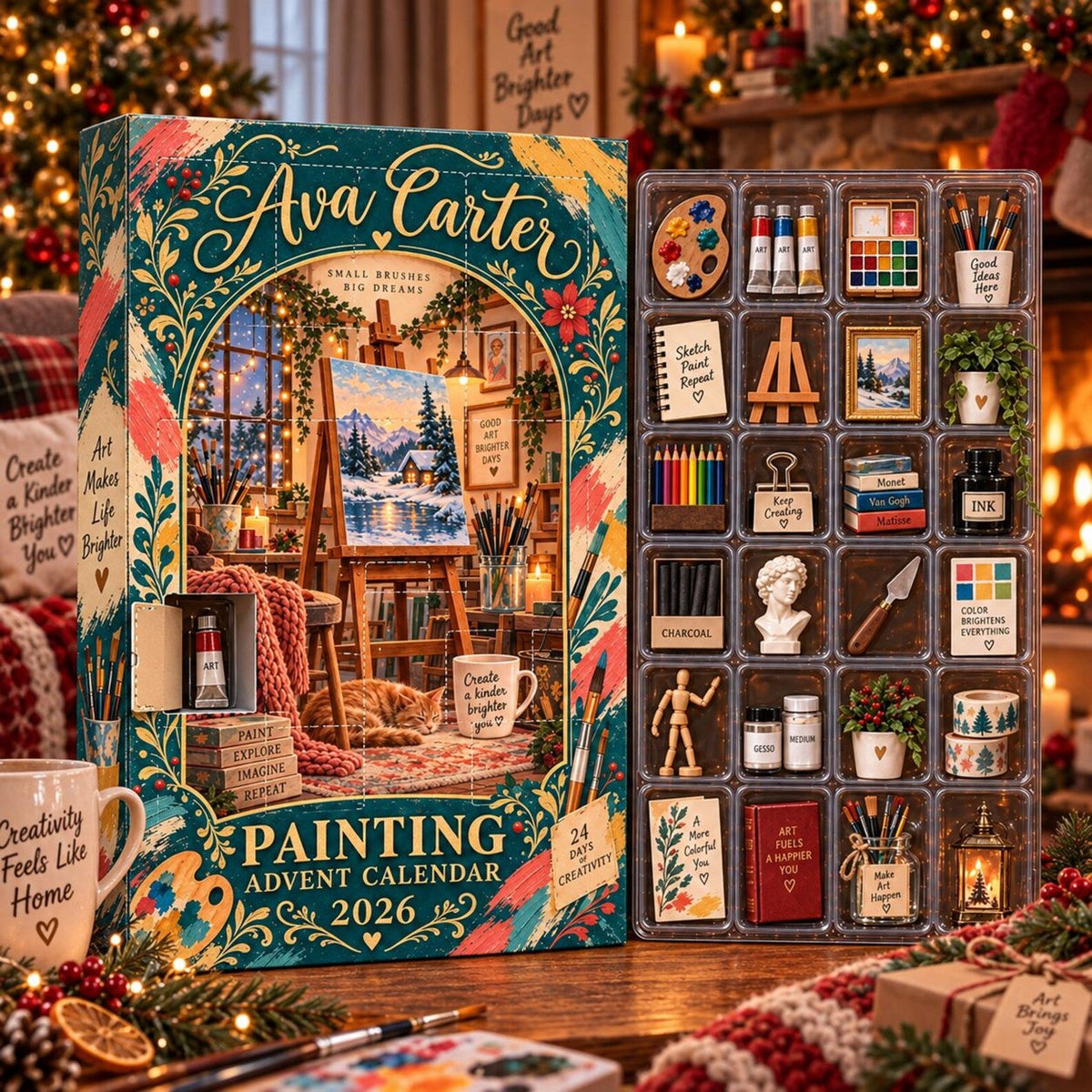 Personalized Painting Advent Calendar, Artist Christmas Countdown Box, Custom Name Art Lover Gift, 24 Days Creative Holiday Calendar