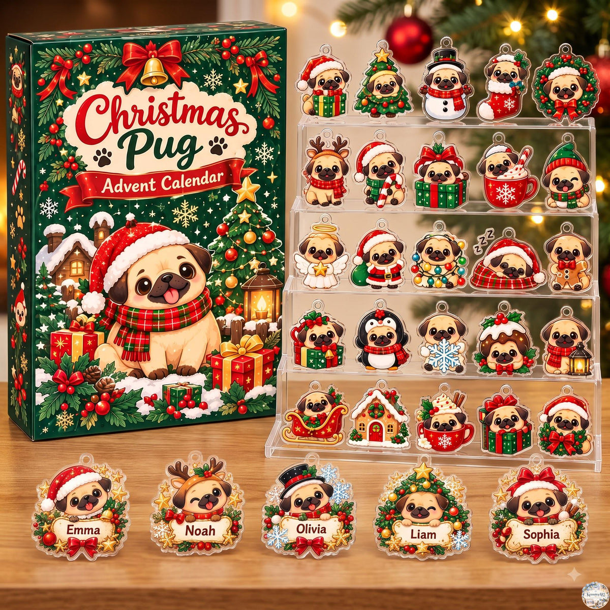 Puppy Advent Calendar 2026 | 24 Day Christmas Countdown with Personalized 2D Dog Ornament