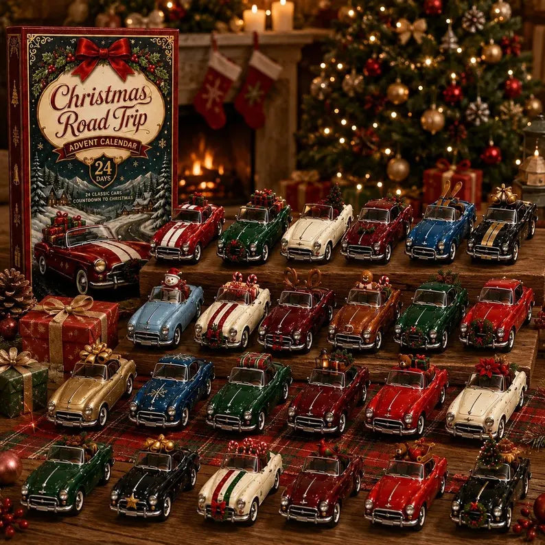 24-Day Christmas Car Advent Calendar 2026, Auto Lover Holiday Countdown Box, Acrylic Vehicle Ornament Set, Mechanic Decor Gift