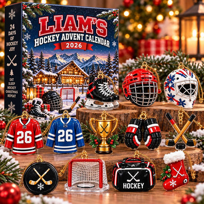Personalized Hockey Advent Calendar 2026, 24 Acrylic Ornaments, Ice Hockey Christmas Countdown, Hockey Player Gift for Kids