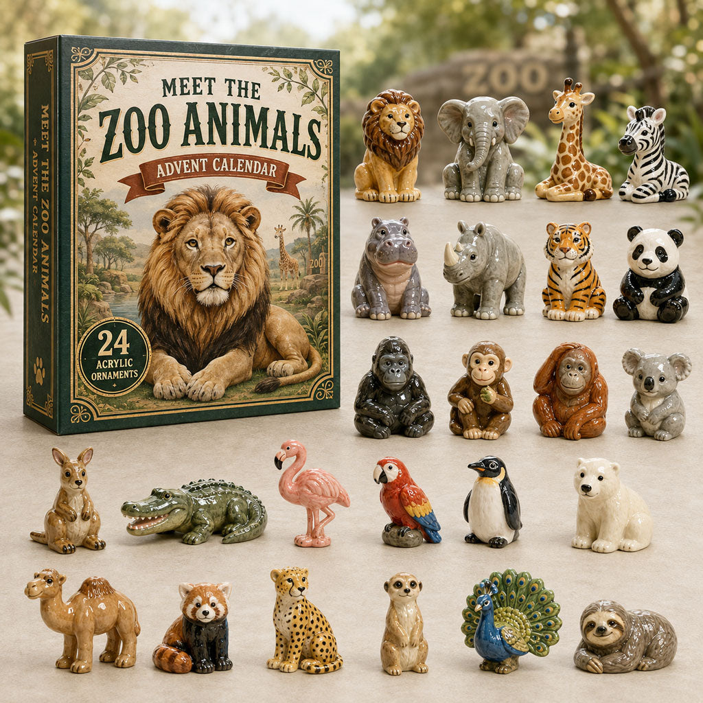 Zoo Animals Kingdom Advent Calendar 2026 - 24-Day Festive Countdown, Acrylic Charms Blind Box - Gift For Animal Lovers