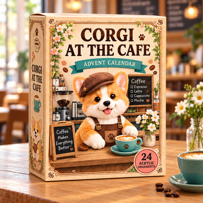 Corgi At The Cafe Advent Calendar 2026 - 24-Day Festive Countdown, Acrylic Charms Blind Box - Gift For Corgi Lovers