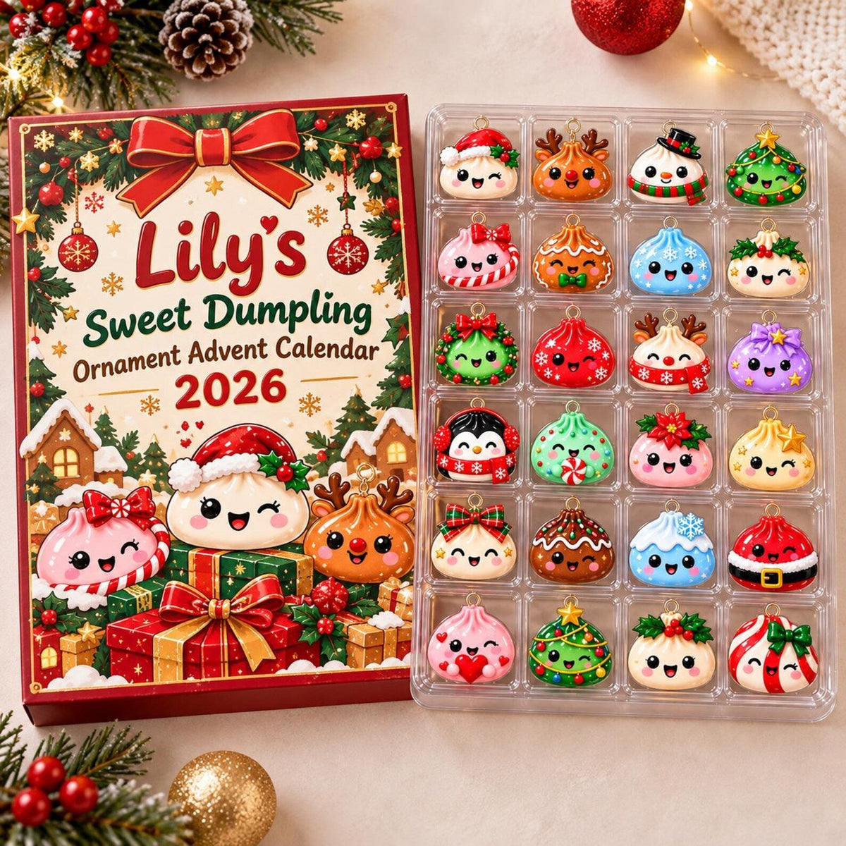 Christmas Dumpling Advent Calendar 2026, 24 Custom Dumpling Charms, Family Countdown Calendar, Kids Holiday Gift, Blind Box Xmas Gift John