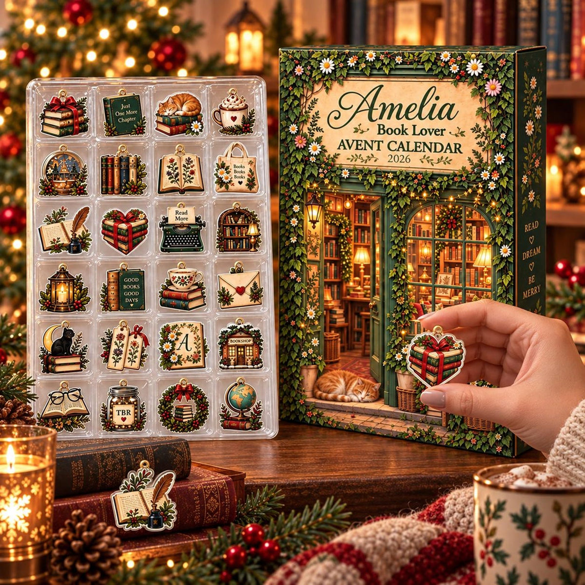 Personalized Book Lover Advent Calendar 2026, 24 Bookish Charms, Custom Reader Christmas Countdown Gift