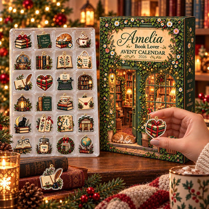 Personalized Book Lover Advent Calendar 2026, 24 Bookish Charms, Custom Reader Christmas Countdown Gift