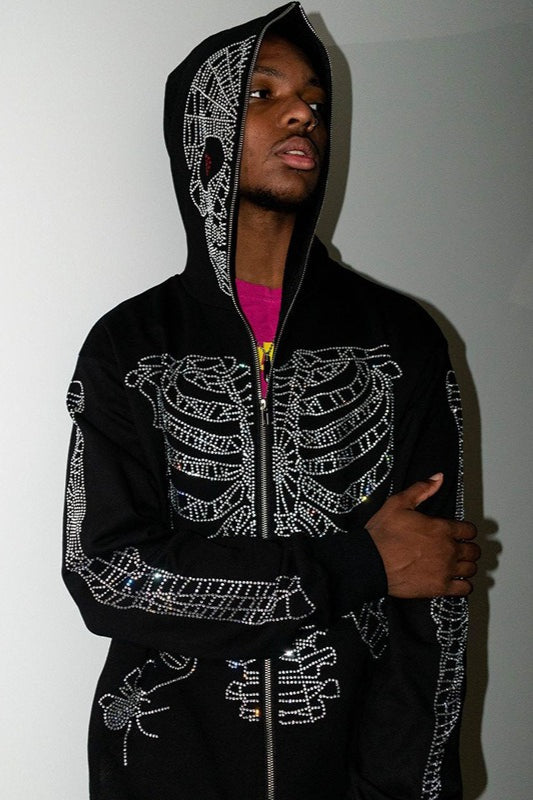 Rhinestone Skull Mask Full Zip Hoodie