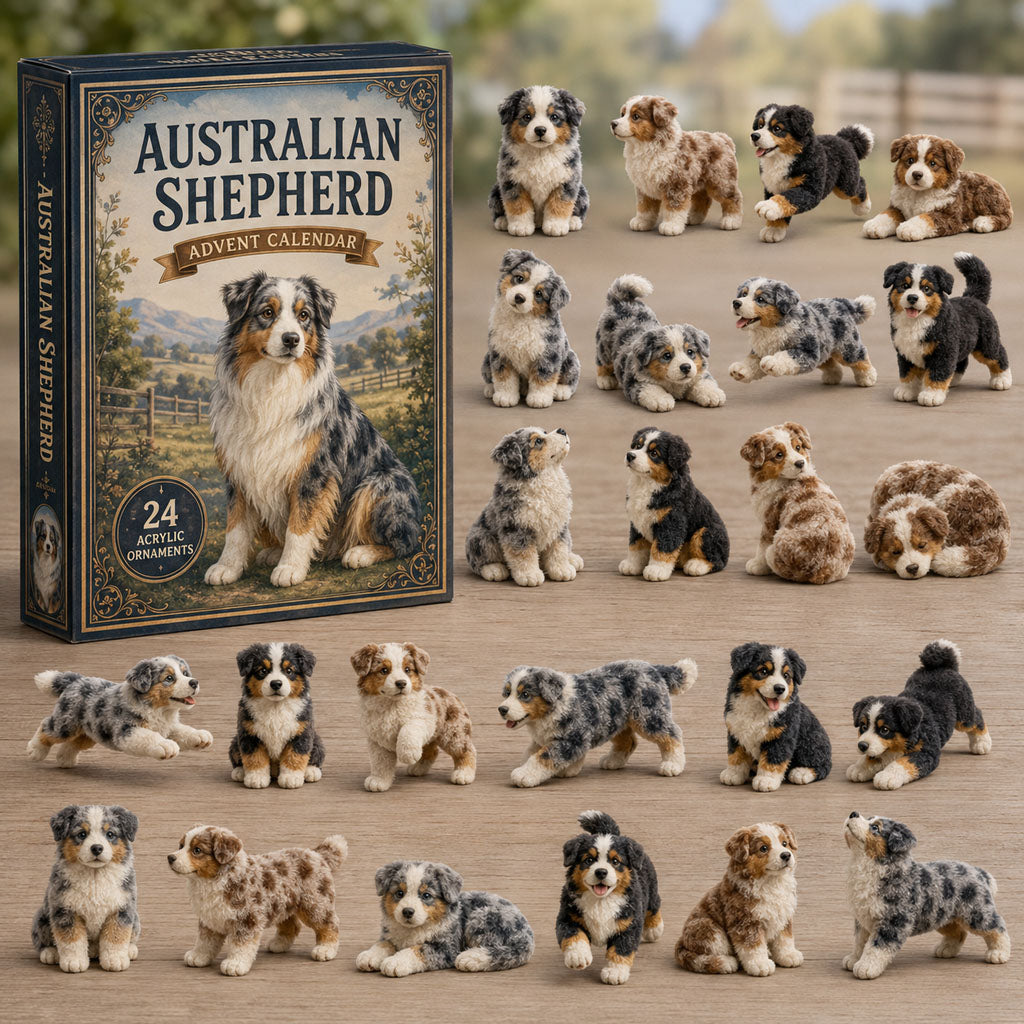 Classic Australian Shepherd Advent Calendar 2026 - 24-Day Festive Countdown, Acrylic Charms Blind Box - Gift For Dog Lovers