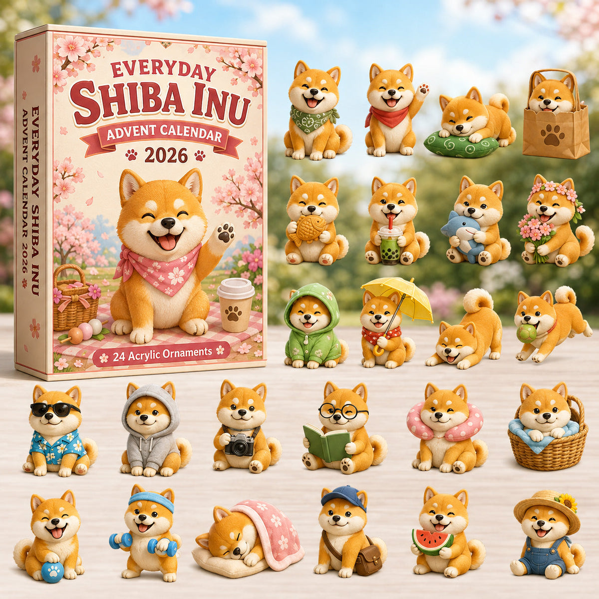 Everyday Shiba Inu Advent Calendar 2026 - 24-Day Festive Countdown, Acrylic Charms Blind Box - Gift For Shiba Inu Lovers