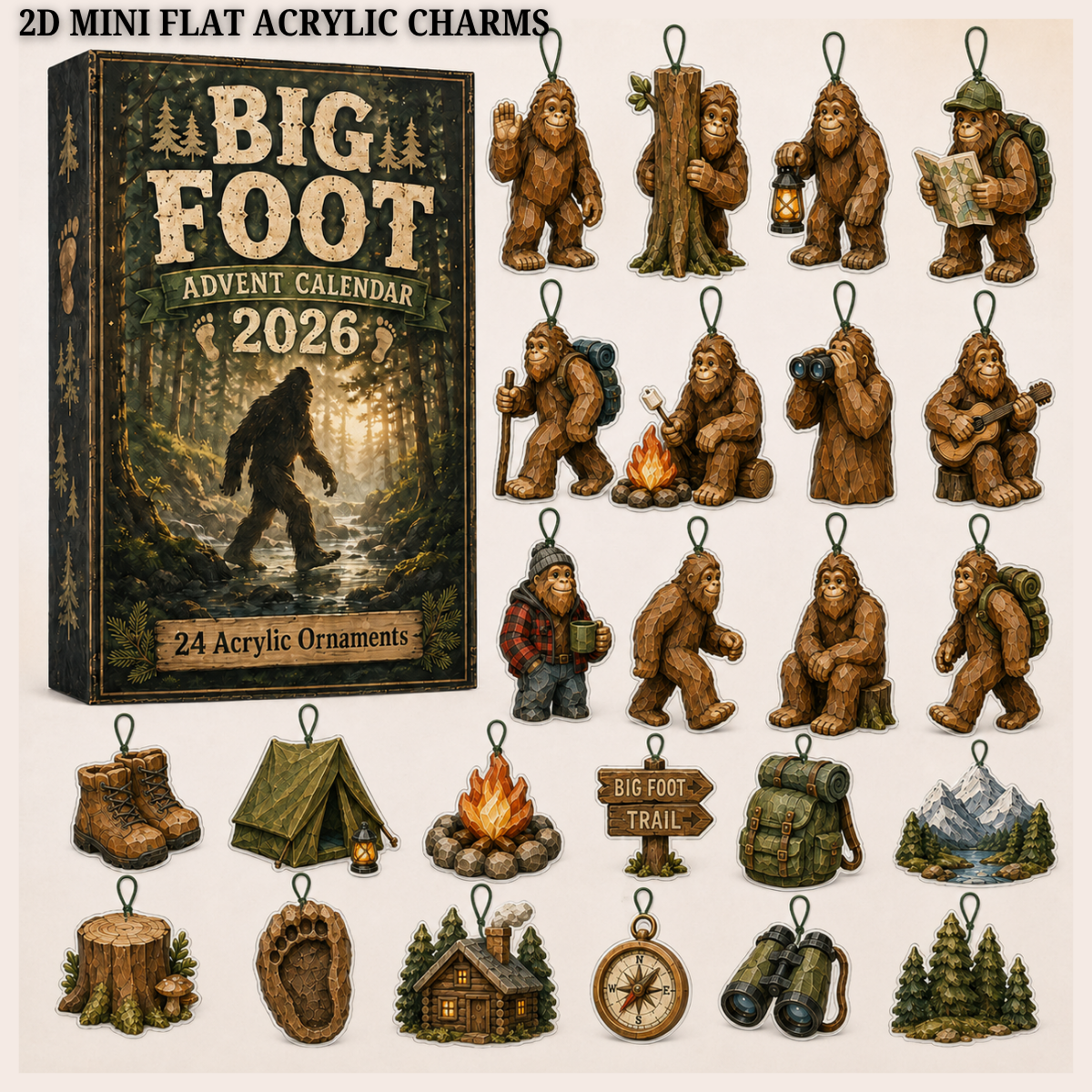 Camping Big Foot Advent Calendar 2026 - 24-Day Festive Countdown, Acrylic Charms Blind Box - Gift For Campers, Family & Friends