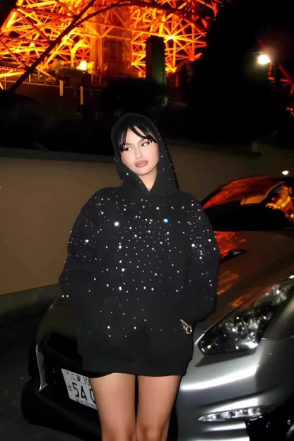 Sexy Crystal Star Hooded Pullover Hoodie