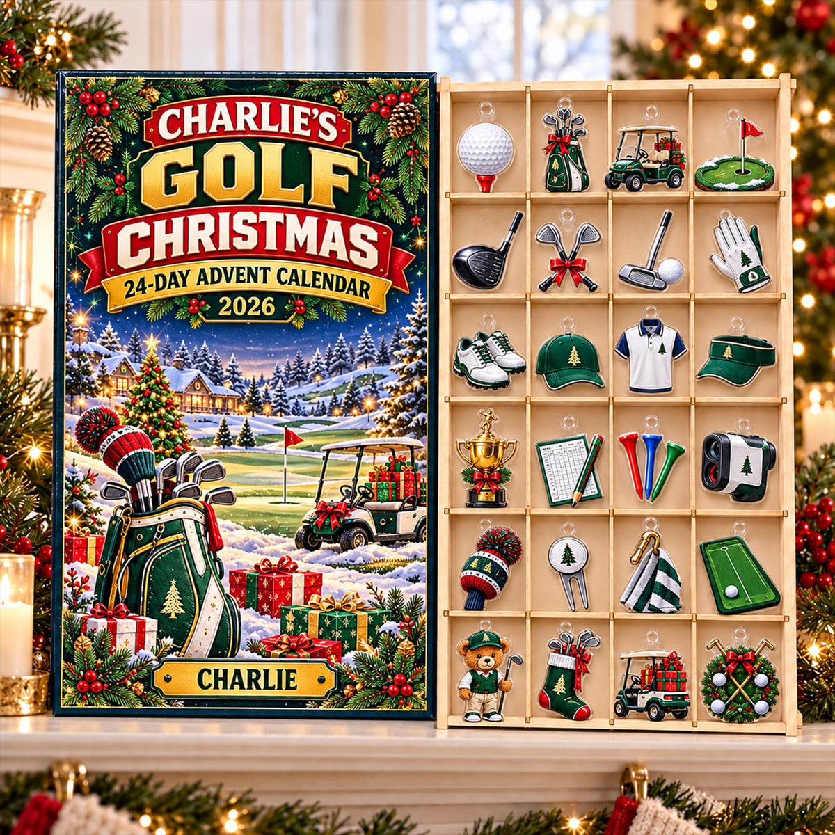 Personalized Golf Advent Calendar 2026, 24 Day Christmas Countdown, Golf Lover Gift, Acrylic Ornament Set, Golfer Christmas Gift