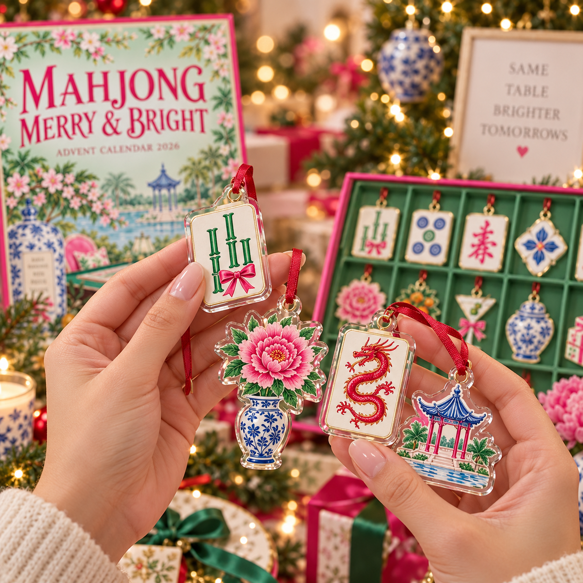 Mahjong Advent Calendar 2026, 24 Days Mahjong Christmas Ornaments, Chinoiserie Holiday Countdown, Mahjong Lover Gift, Mahjong Player Gift