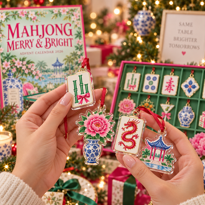 Mahjong Advent Calendar 2026, 24 Days Mahjong Christmas Ornaments, Chinoiserie Holiday Countdown, Mahjong Lover Gift, Mahjong Player Gift