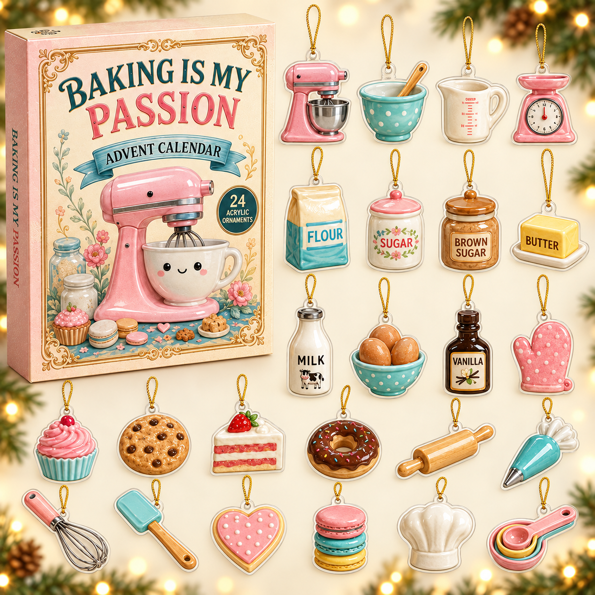 Baking Time Advent Calendar 2026 - 24-Day Festive Countdown, Acrylic Charms Blind Box - Gift For Bakers